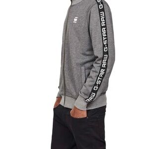 G-Star Gray Zip-Up Track Jacket with Logo Tape